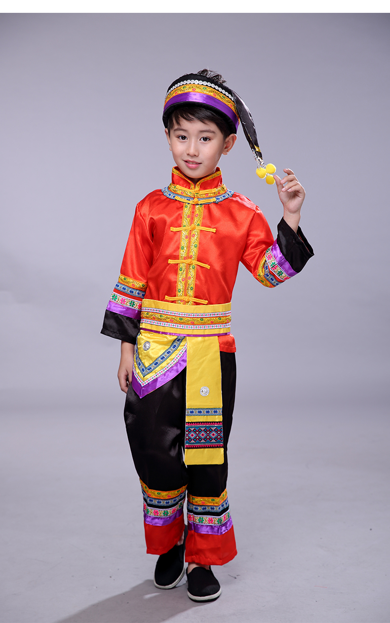 Trang phục trẻ em của Zhuang, bé trai, trẻ em, dân tộc thiểu số, Miao, Yi, Dai, dưa chuột, biểu diễn múa lụa bộ đồ nam nữ