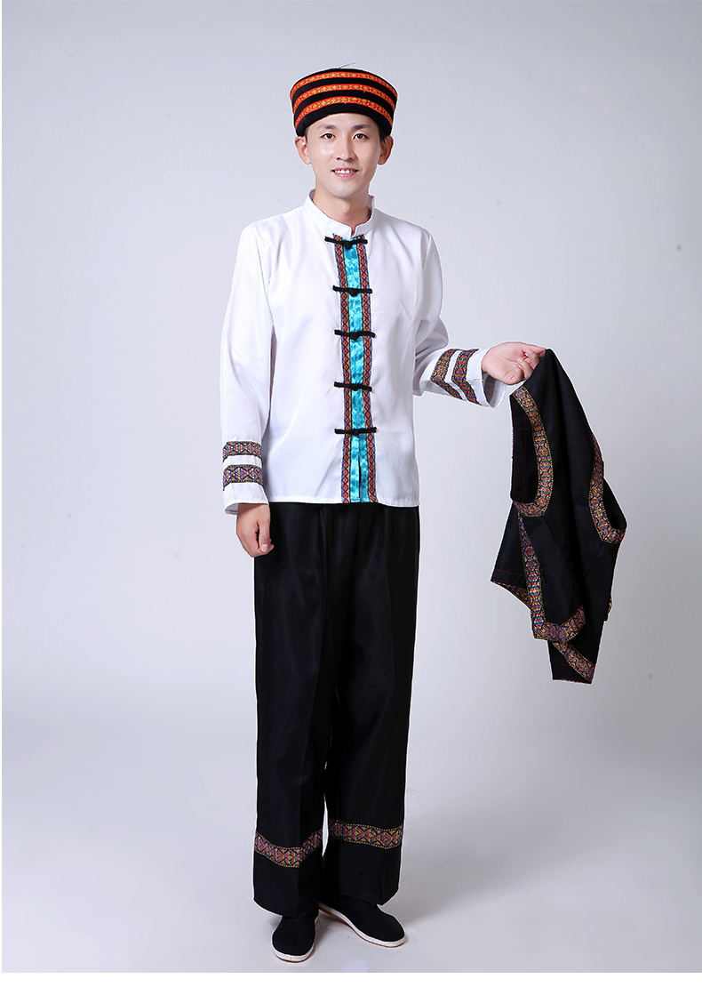 Miao Zhuang nam giới mới biểu diễn trang phục thiểu số vest phù hợp với sân khấu biểu diễn trang phục khiêu vũ quần áo thổ cẩm