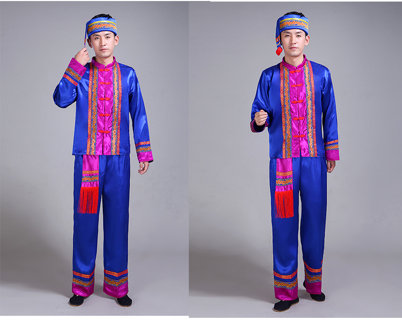 Miao trang phục dài tay nam giới trưởng thành Quý Châu thiểu số quần áo khiêu vũ Zhuang sân khấu cucurbit lụa hiệu suất quần áo