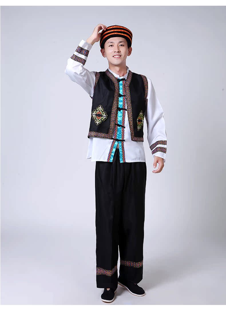 Miao Zhuang nam giới mới biểu diễn trang phục thiểu số vest phù hợp với sân khấu biểu diễn trang phục khiêu vũ quần áo thổ cẩm