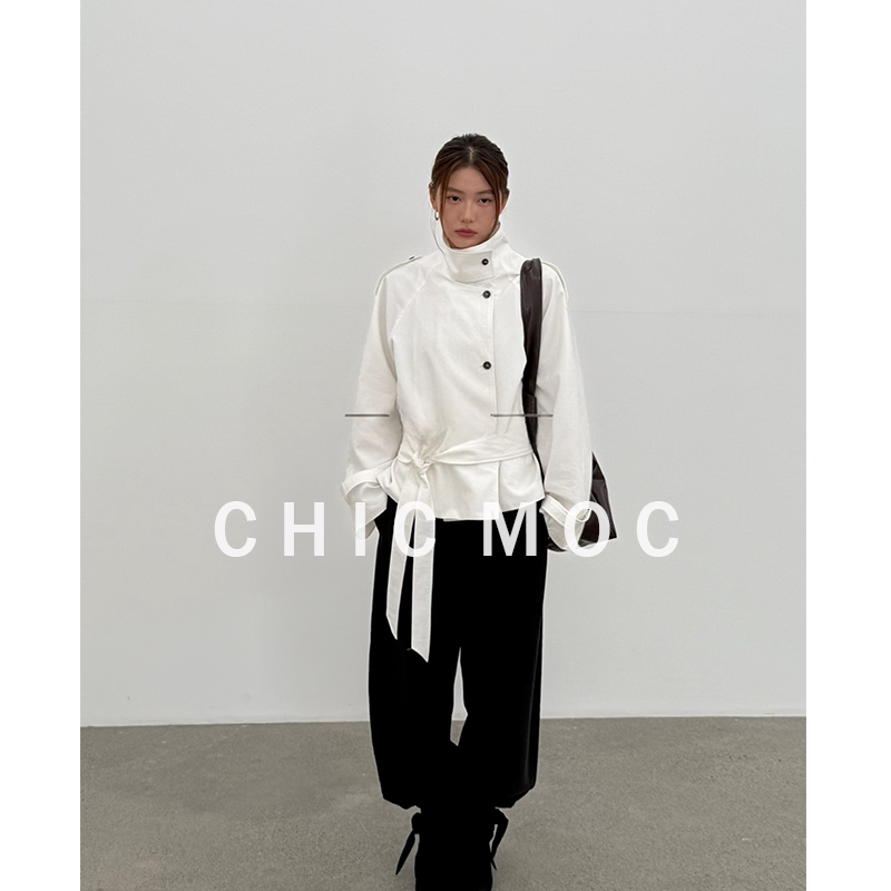Chicmoc Heavy-Weight High-Density Pima Cotton Short Jacket for Women 2026 Spring New Stand Collar Trench Coat Jacket Chicmoc Heavy-Weight High-Density Pima Cotton Short Jacket for Women 2026 Spring New Stand Collar Trench Coat Jacket