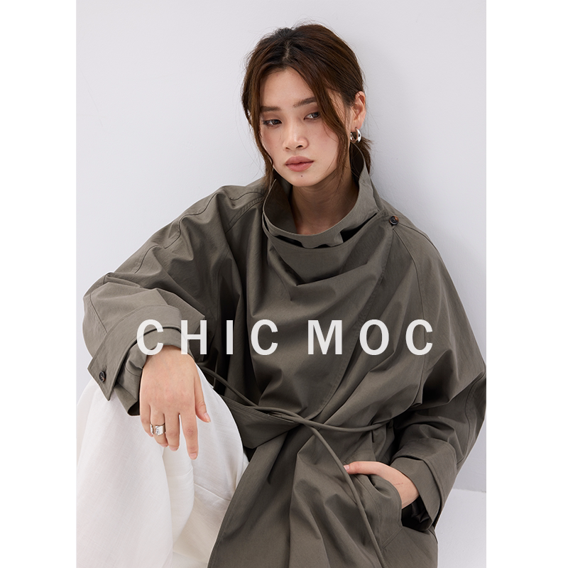 Chicmoc High-End Tencel Pima Cotton Trench Coat Women's Top Spring New Vintage British Style Trench Coat