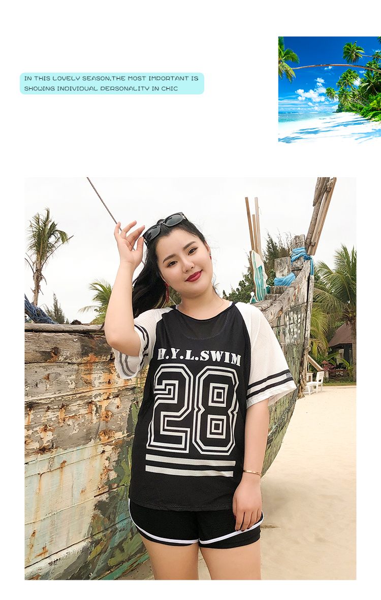 Áo tắm nữ kích thước lớn chia bảo thủ sinh viên thể thao ngắn tay vest góc phẳng bao phủ bụng là mỏng kích thước lớn chất béo mm200 kg đồ tắm 2 mảnh