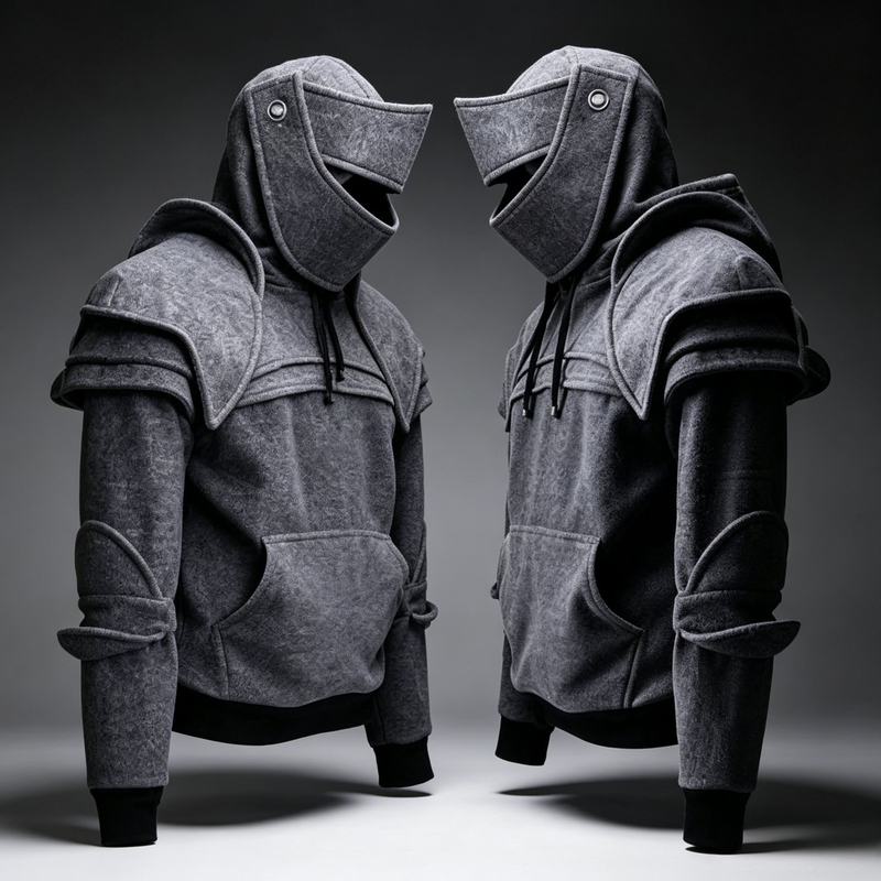 Halloween Knight Themed Hooded Jacket for Kidsren, Men's Drawstring Mask, Elbow Pads, Pullover Sweatshirt, Comic Exhibition Party Cos Clothing