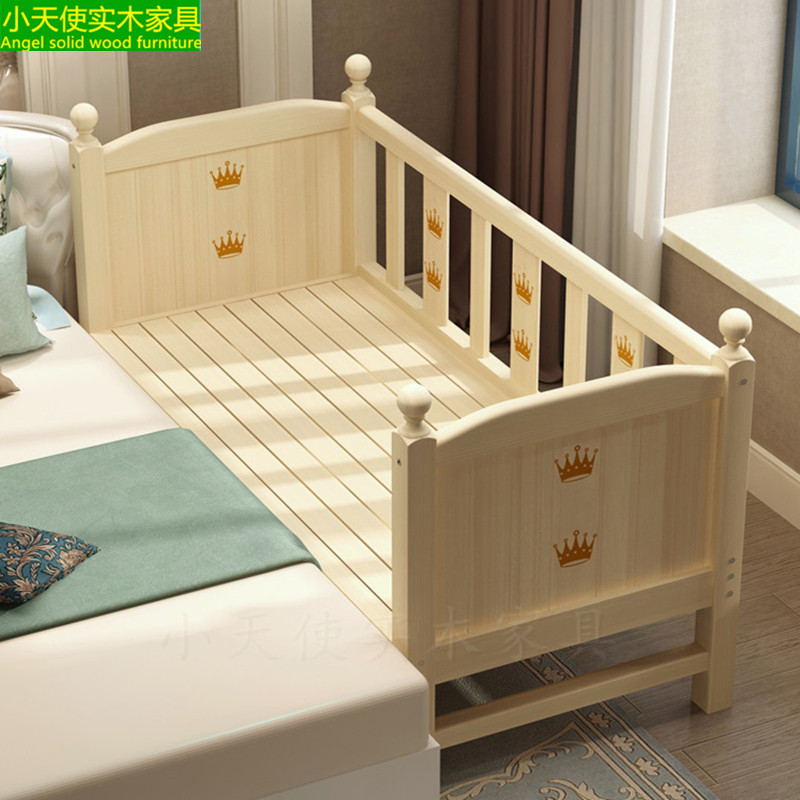 Solid wood paint-free children's splicing bed with guardrail branding Crib widened single bed for boys and girls extended bedside bed