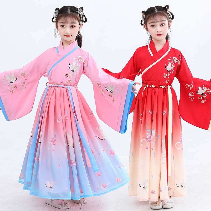 Children's Han-suited girls Antique Super Fairy Sleeve Skirt Chinese Fengfu Baby Tangwear Summer dress