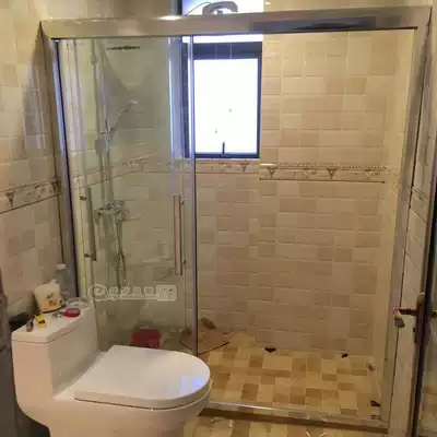 Powder room three-link bathroom sliding door three-door full-automatic shower room One-shape custom-made simple partition shower room