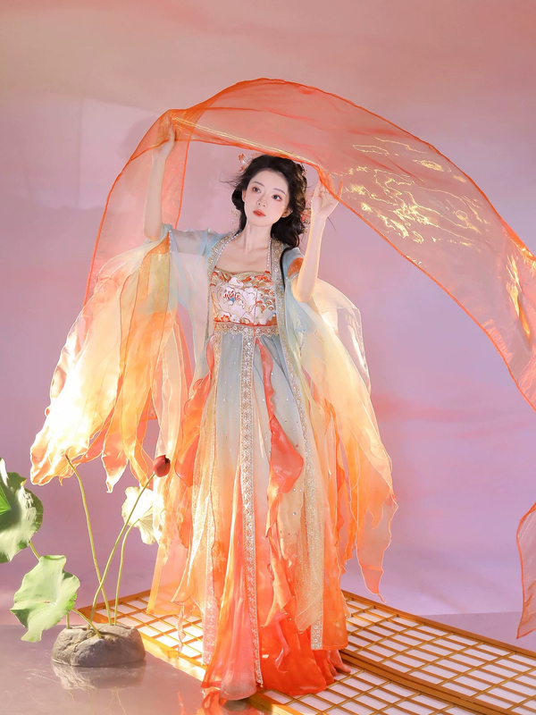 Hanfu for Women with Tang-Style Elements, Chest-Length Headdress Skirt Set, Heavily Embroidered Butterfly Large-Sleeve Shirt, Chinese Style, Super Fairy-Like, Summer