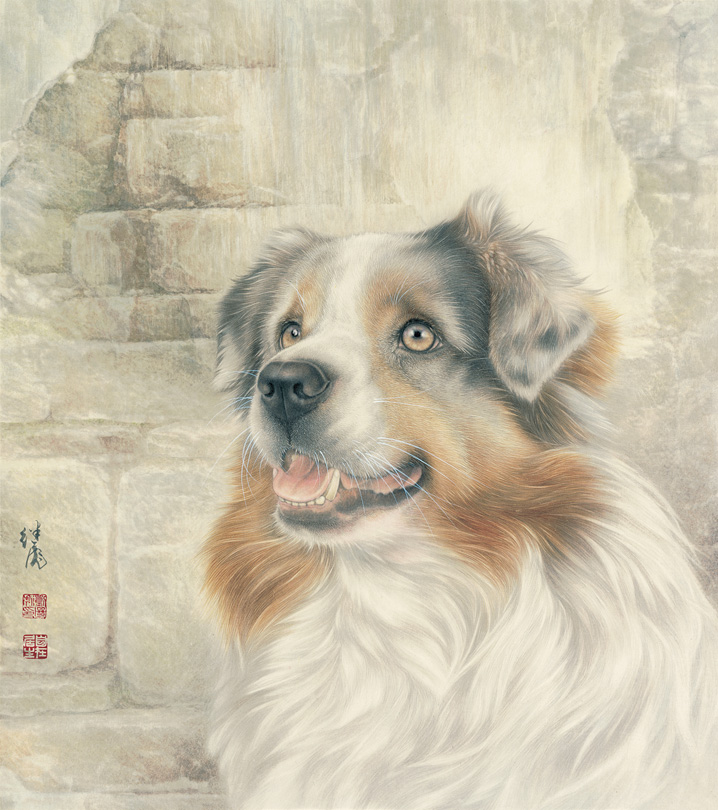 Famous painting art micro-spray decorative painting heart Liu Puppy 39x44cm on paper