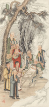 Copy and print Xia Jingshan proposed weekly season often five hundred Luo Han figure 100 open (100) translation 42x90cm