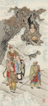 Copy printing Xia Jingshan proposed weekly season often five hundred Luo Han figure 100 open (8) tree into the fixed 42x91cm