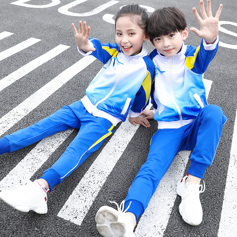 Trung Quốc Thế vận hội Olympic Set Long Sleeve Blue và Trường Mẫu giáo Trắng Đồng phục Đồng phục Vườn Ba mảnh Set