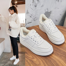 Leather winter plus velvet small white shoes women 2021 new cotton shoes Joker Net red wild wild flat shoes casual shoes women