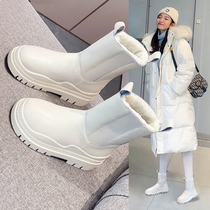 Snow boots women 2021 New style big cotton shoes winter plus velvet padded waterproof non-slip leather white boots