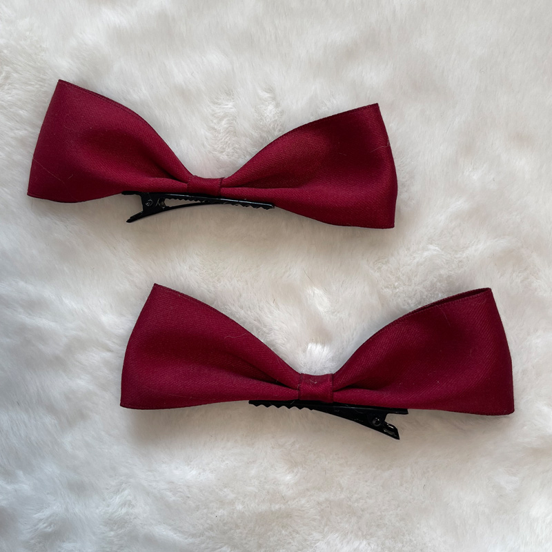 Wine Red Butterfly Clip 1 Pair & Cotton Ribbonsolar system Lolita the soft girl Headwear Hair band Lo Niang Sweet daily Hairpin KC Versatile Lolita Accessories Small things Adorable