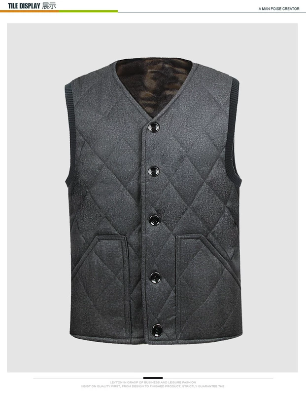 Mùa thu và mùa đông quần áo dày của nam giới trong chiếc áo vest cotton cao cổ rộng vai ông nội vest vest cộng với phân bón XL áo khoác cha áo khoác vest nam hàn quốc