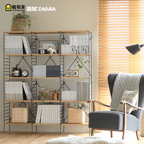 Steel and wood combination bookshelf Japanese storage rack laundry storage rack coat rack floor floor partition display rack