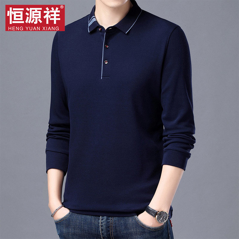 Hengyuan Xiang 100% cotton long sleeve T-shirt for men's autumn and winter clothing pure cotton blouse cotton blouse for middle-aged sweater