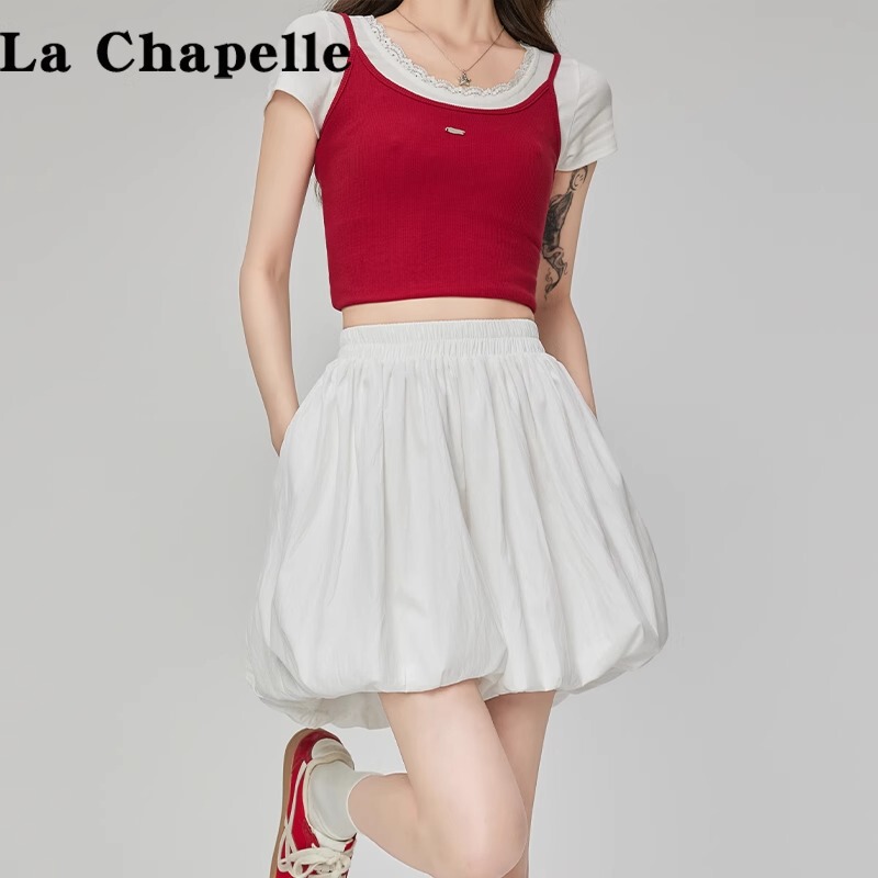La Chapelle White Floral Bloomers for Women, Summer 2026 New Style, Petite High-Waisted A-Line Puffy Loose Shorts