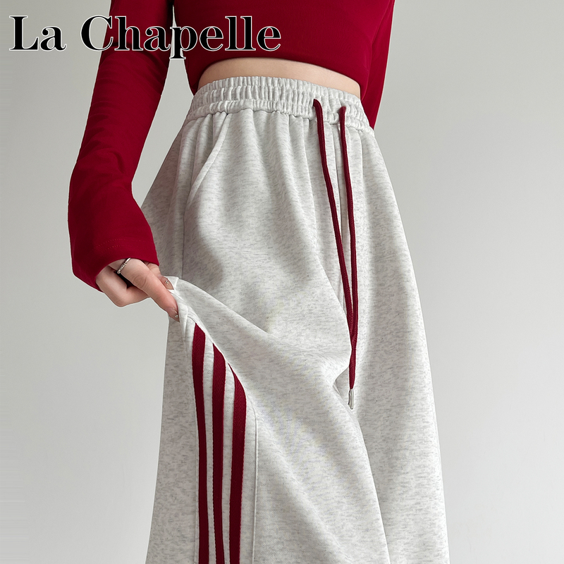 La Chapelle American-Style Side-Striped Sports Sweatpants for Women, Spring and Autumn 2026 New Model, Gray Petite Banana Wide-Leg Pants La Chapelle American-Style Side-Striped Sports Sweatpants for Women, Spring and Autumn 2026 New Model, Gray Petite Banana Wide-Leg Pants