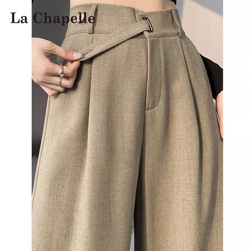 La Chapelle High-End Drape Suit Pants for Women, Spring and Autumn 2026 New Khaki Slim Straight Wide-Leg Pants
