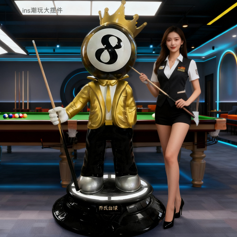 2026 Internet-Famous Billiards Cartoon Black Eight Floor-Standing Large Ornament Billiard Hall Opening Gift Decoration Sculpture Figurine Large