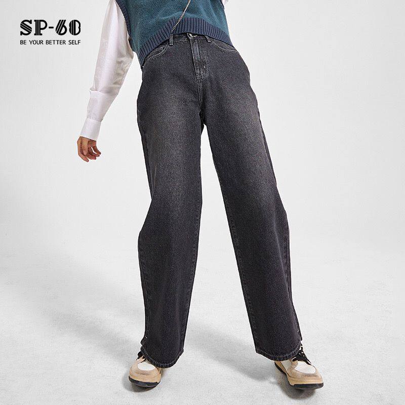 sp68 mid-waist foot slit straight wide-leg jeans ladies 2021 autumn new product casual loose all-match