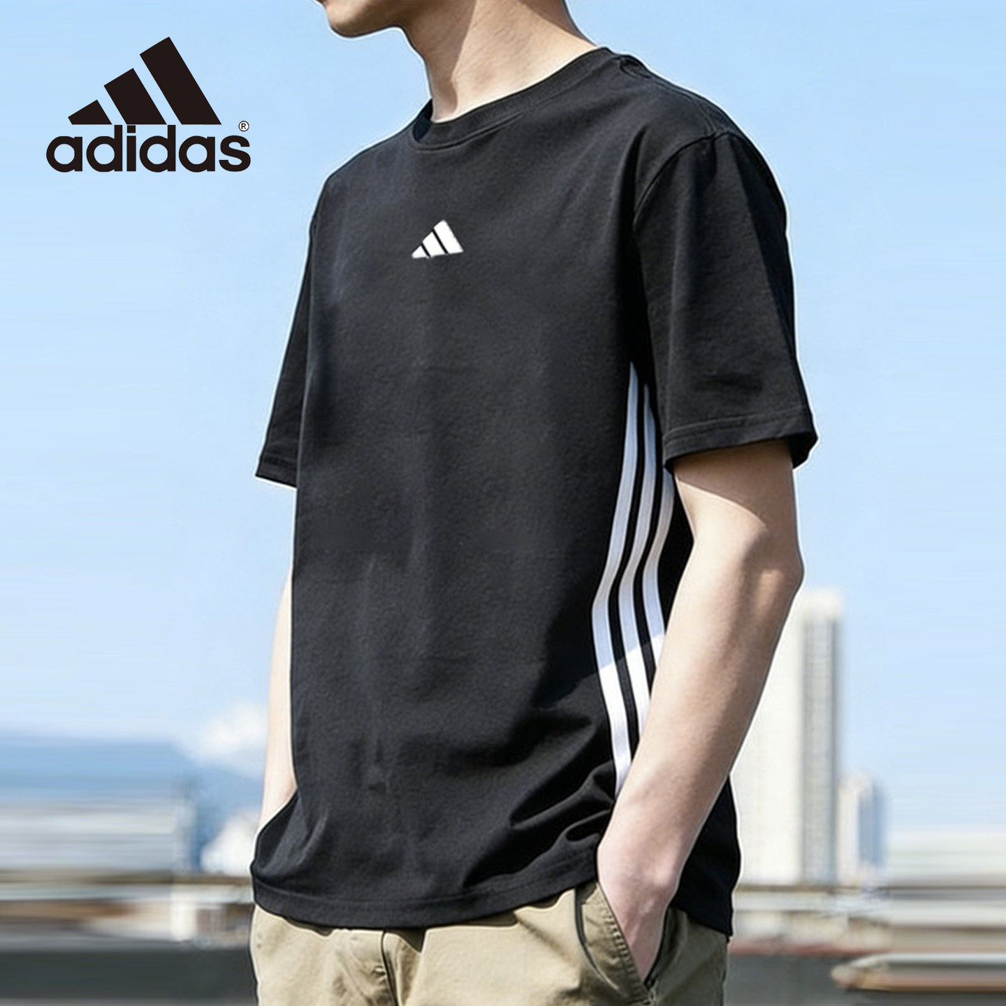 adidas Мужская летняя футболка Adidas с короткими рукавами, новая спортивная футболка из натурального хлопка с короткими рукавами JD1906 Изображение 1