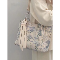 Jacquard Canvas Tote Bag woman 2022 new large capacity Art and small crowdsourced single shoulder bag embroidered student commuter bag