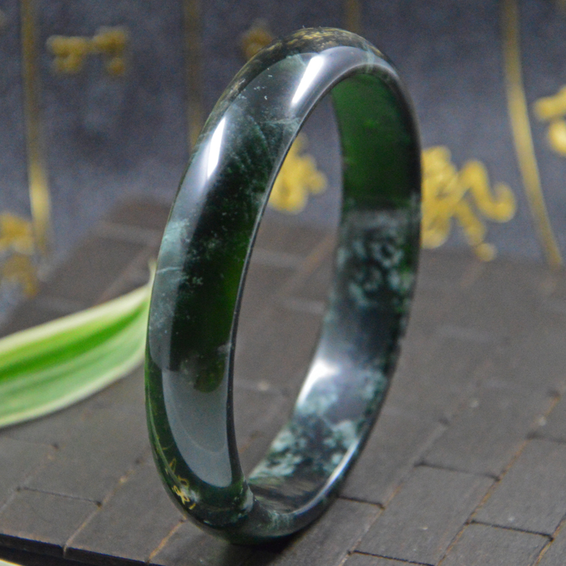 Natural Shaanxi Xi'an Moyu Bracelet Floating Flower Model Women's Health Care Gifts for Mom Authentic Jade Jewelry