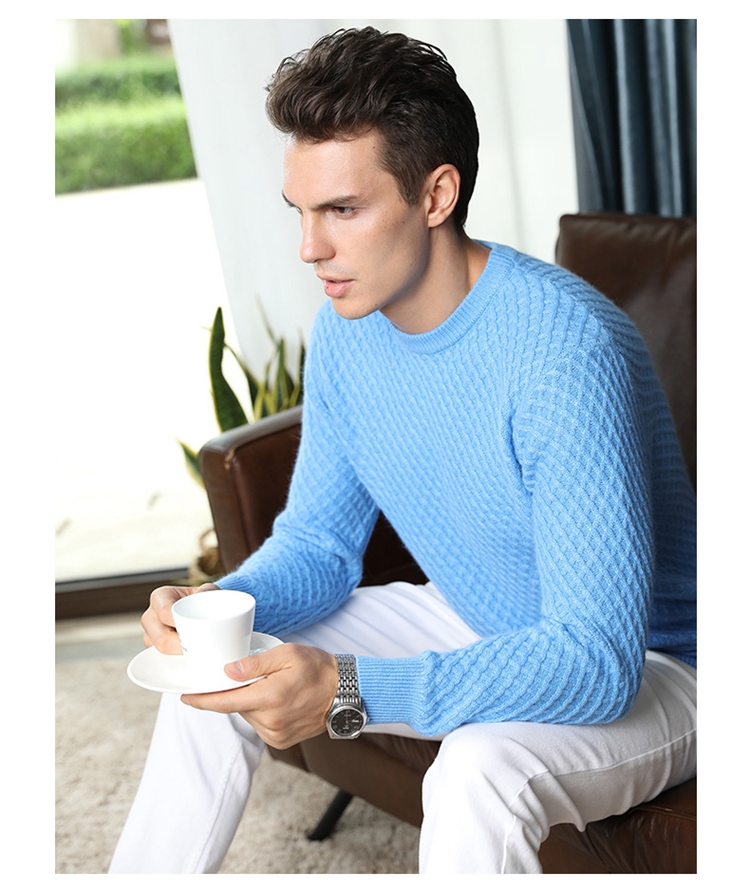 Mùa thu và mùa đông mới áo len cashmere nguyên chất nam cổ tròn dày áo len áo thun thanh niên kích thước lớn áo len đáy rộng áo khoác nam