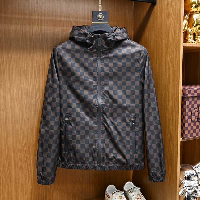 European Trendy Plaid Windproof Hooded Jacket for Men, New Slim-Fit Casual Stylish Light Luxury Coat for Spring and Autumn