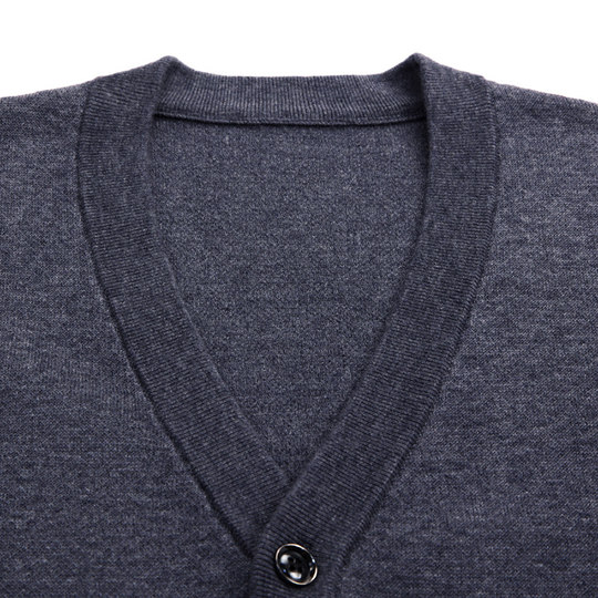 沐羊纯羊毛开衫男中年V领100加厚休闲毛衣爸爸针织外穿打底外套