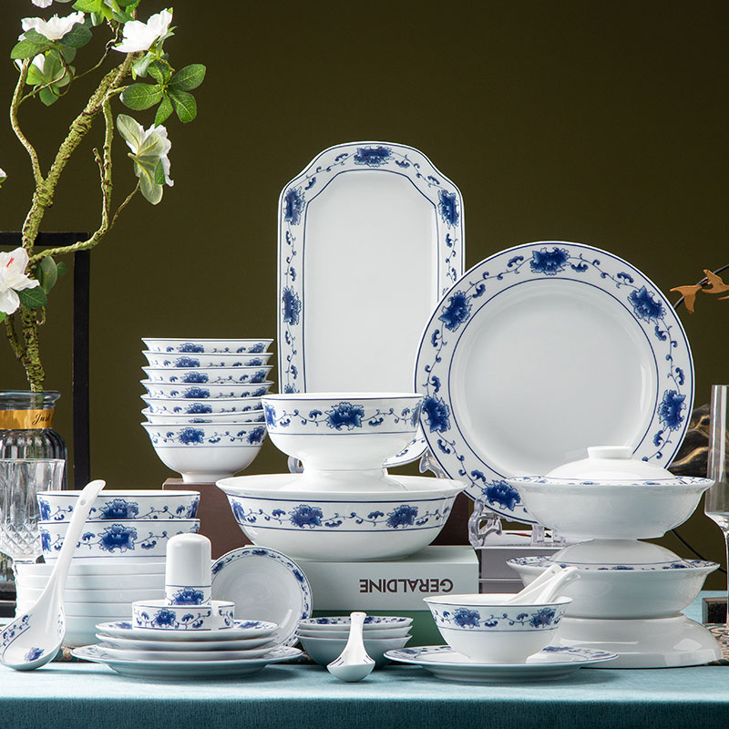 Red Leaf Official Flagship Store full Han full XI Dish Suit Home Green Flower Porcelain Chinese Cutlery High-end Gift-Courtesy Porcelain
