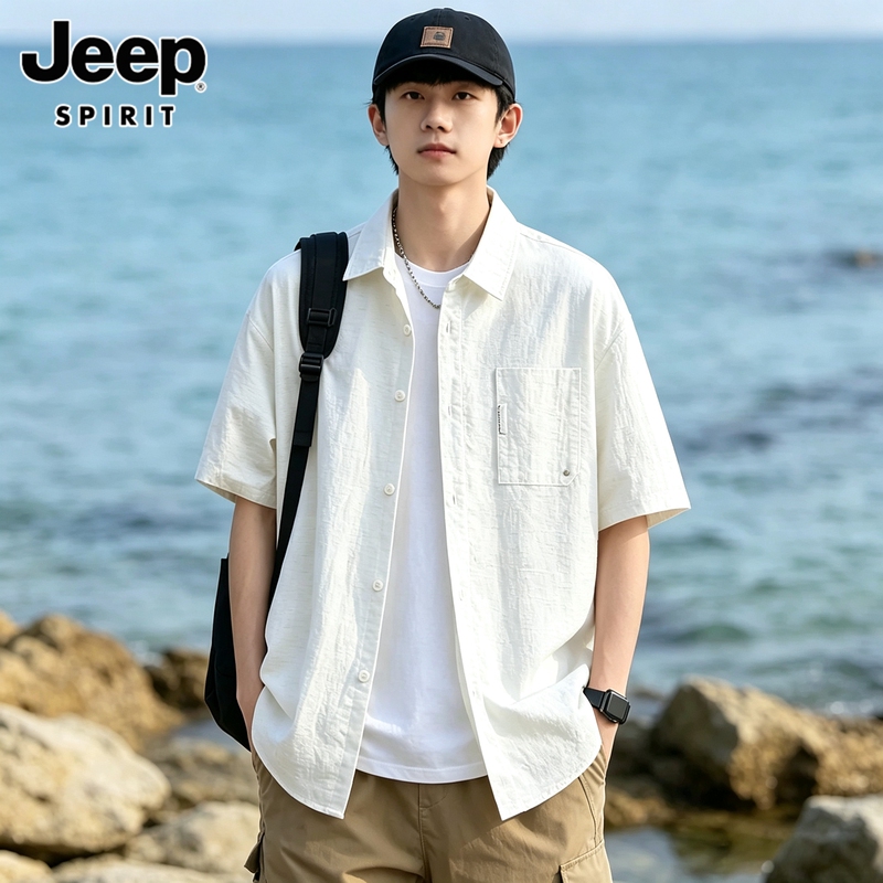 Jeep Spirit Linen Short-Sleeved Shirt for Men Summer Loose Casual Lyocell Tencel Half-Sleeved Shirt for Men Jeep Spirit Linen Short-Sleeved Shirt for Men Summer Loose Casual Lyocell Tencel Half-Sleeved Shirt for Men