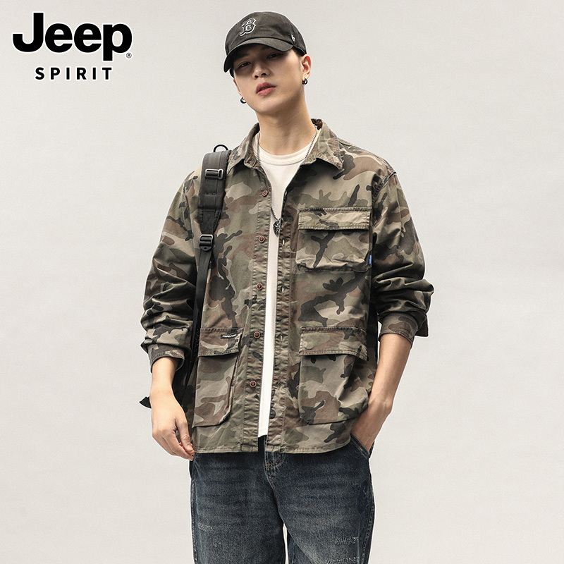 Jeep Spirit American Style Workwear Long-Sleeved Shirt Men's Spring New Style Handsome Camouflage Shirt Jacket Men's Clothing