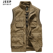  JEEP Jeep spring and autumn new tooling vest mens multi-pocket casual vest jacket mens waistcoat vest men