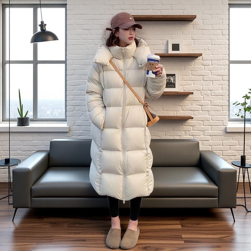Long Black High-End Goose down Jacket for Women, 2025 Winter Thickened Cloud Puff Style, Very Pretty Coat for Petite Figures