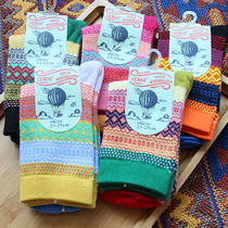 Retro National style middle tube womens socks horizontal bar double road socks