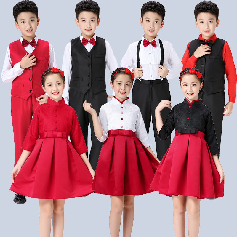 Children's chorus costumes primary and middle school students singing the motherland competition costumes male vest suit lace suit female