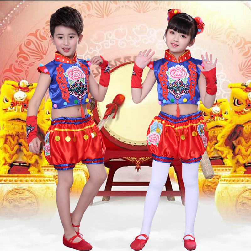New Year's Day Children's Dance Show Open Door Red Chinese Dream Lantern to Conquer Chinese Fengyang Song Clothes