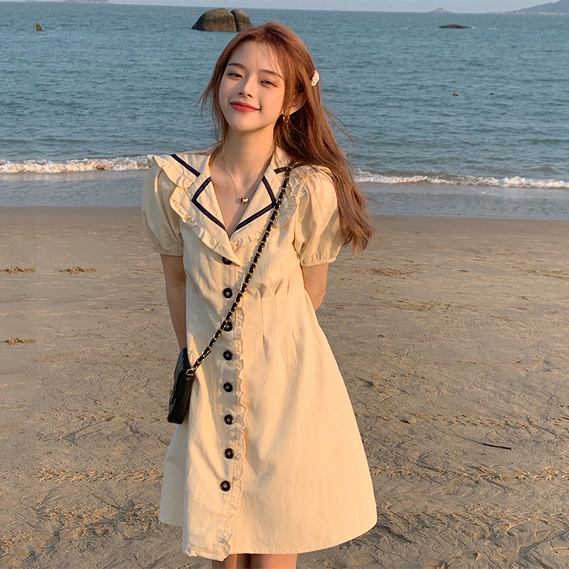 Painting Wind Wind Shop Skirt Children Chic Agaric side Little Substudent Bubble sleeves Short dress Liza with the same clothes