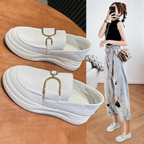 Genuine leather small white shoes woman 2022 spring style 100 hitch a foot pedal Lefoe shoes womens shoes Ins Street Beat Tide Shoes Shallow Stomp Shoes