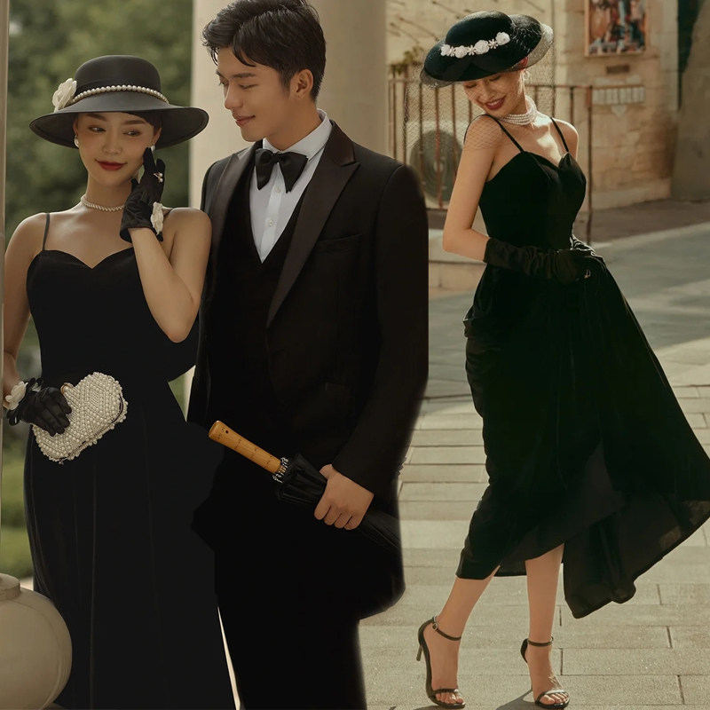 Hepburn French Velvet Couple Photography Brigade Take Real Hang with Retro Wedding Style Theme Clothing