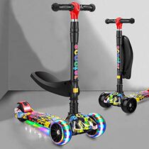 Factory childrens scooter three-in-one folding flash wheel music light meter high can sit on the scooter