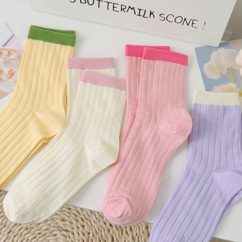 Pink Japanese-Style Personality Socks for Girls, Color-Blocking Summer Mid-Calf Socks, Dopamine Color Socks for Women, Thin and Soft for Spring and Summer