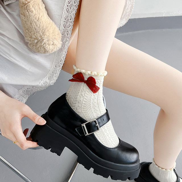 ຖົງຕີນລູກໄມ້ສໍາລັບແມ່ຍິງທີ່ຫນ້າຮັກ Lolita Japanese jk lace socks lolita pure cotton milky white bow mid-calf socks