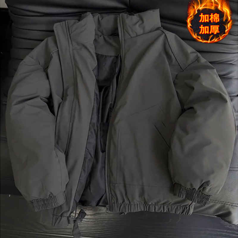 American-Style Bomber Jacket, down Cotton Jacket for Men, Winter Padded Puffer Jacket, Short Bomber Jacket with Stand Collar
