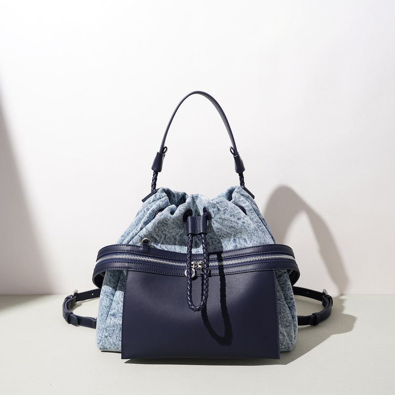 2026 Korean Style New Denim Top-Layer Leather Backpack Casual Travel Handbag Large Capacity Travel Bag for Women 2026 Korean Style New Denim Top-Layer Leather Backpack Casual Travel Handbag Large Capacity Travel Bag for Women