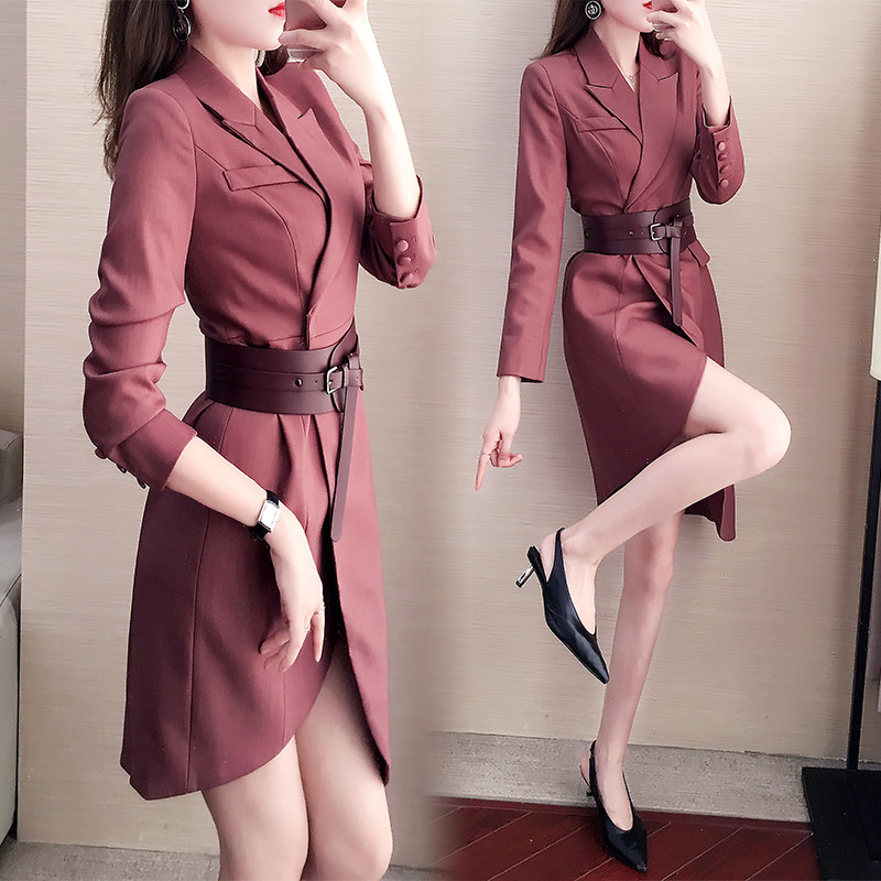 Style Career Casual Suit Foreign Dress Women 2021 Early Spring Fall New small fragrance Atmosphere Quality Long-sleeved Dress